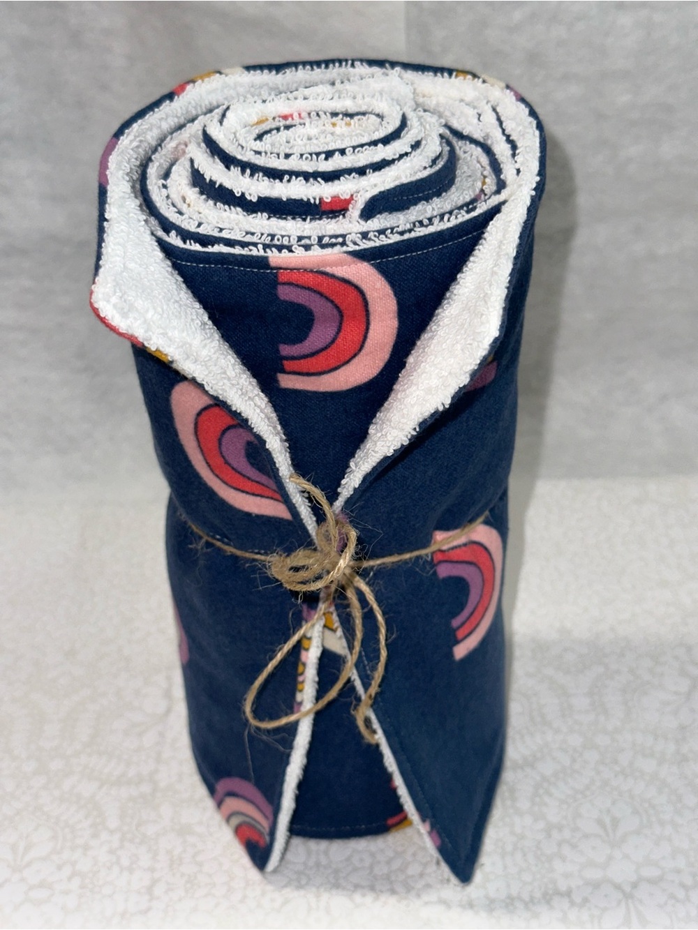 NEW! Handmade NoPaper Hand Towels Navy Pink Retro Arc Terry Cloth Roll 7pc - Picture 4 of 8